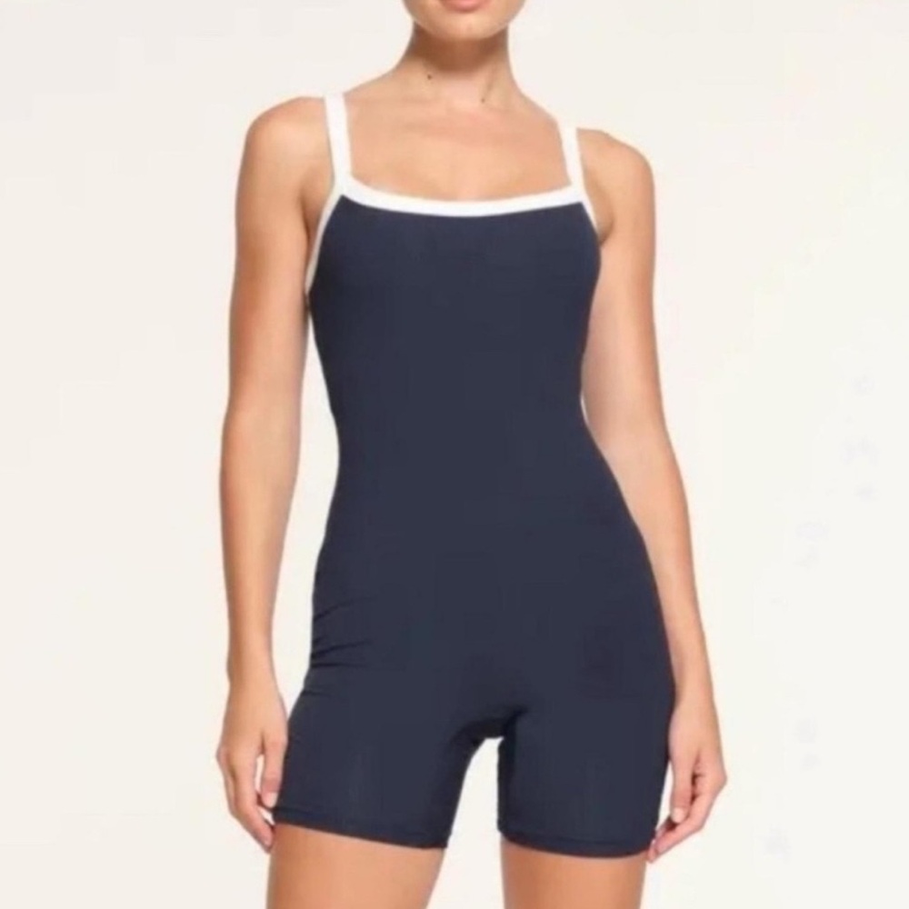 SKIMS NWT Navy Blue Soft Scoop Ringer Lounge Onesie